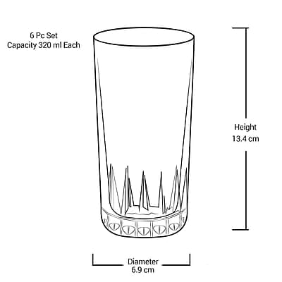 Treo by Milton Acme Cool Glass Tumbler Set of 6, 320 ml Each, Transparent | Dishwasher Safe | Serve Juices | Cold Drinks | Milkshake | Falooda | Water | Cocktails | Mixed Drinks
