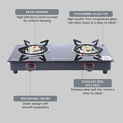 Wonderchef Platinum Plus 2 Burner Auto Glass Cooktop 6mm Toughened Glass Auto Ignition