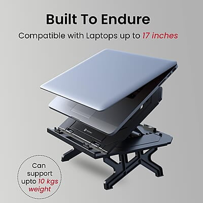 Portronics My Buddy Hexa 33 Laptop Stand with Phone Holder, Four Legs, Foldable Design, Improved Airflow