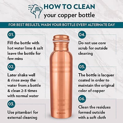 Borosil Chakra Copper Water Bottle, 100% Copper, Leak-proof, For Everyday Use, 1 L, Bronze