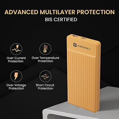 Portronics Luxcell B 10K 10000 mAh 22.5W Fast Charging Power Bank, Ultra Slim Power Bank with Mach USB-A Output, Type C PD Output