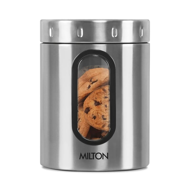 MILTON Steel Crispy 1000 Storage Jar, 1 Litre, Silver  Light Weight Odour Proof Dishwasher Safe
