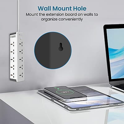 Portronics Power Plate 14 Extension Board with 10 Universal Sockets, 25W Type-C PD, 3 USB Charging Ports, 3 Meter Long Cord, 2500 Watts