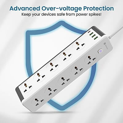 Portronics Power Plate 14 Extension Board with 10 Universal Sockets, 25W Type-C PD, 3 USB Charging Ports, 3 Meter Long Cord, 2500 Watts