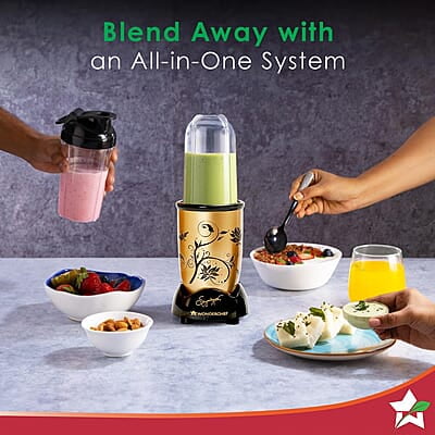 Wonderchef Nutri-blend Mixer Grinder Blender Champagne 500W 22000 RPM 3 Unbreakable Jars