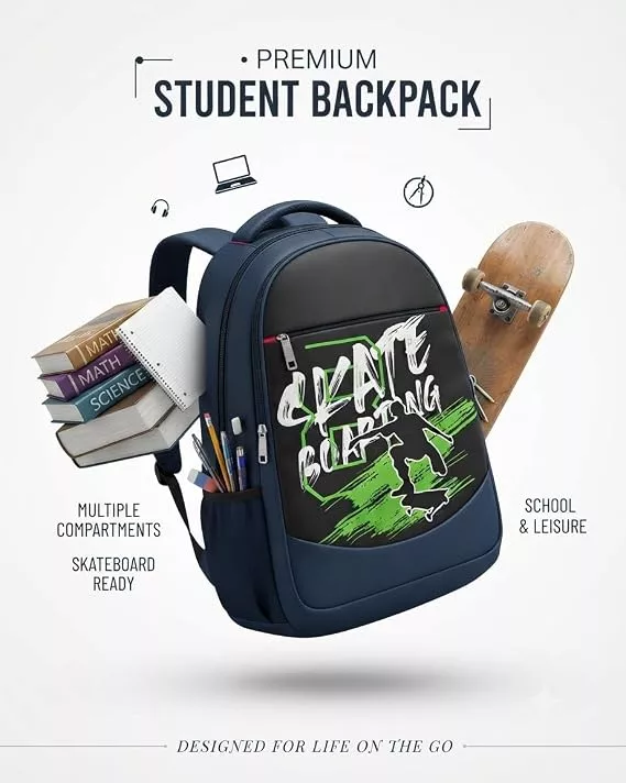 Skateboarding Graphic Navy Blue Backpack
