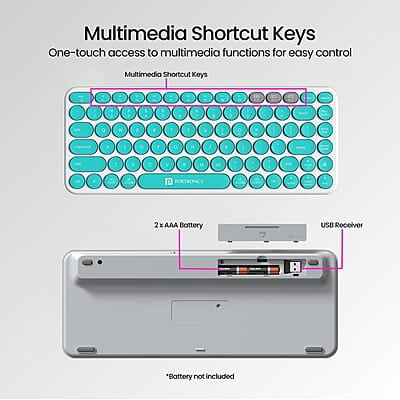 Portronics Bubble 2.0 Wireless Keyboard with Bluetooth + 2.4 GHz Receiver, Connect 3 Devices, Compact TKL Size, 10m Working Range