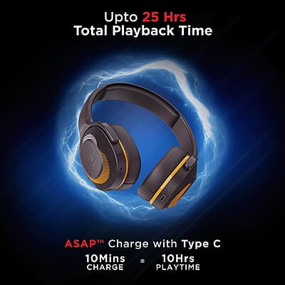 boAt Rockerz 425 Bluetooth Wireless On Ear Headphones Signature Sound, ENx Tech, ASAP Charge, 25H Playtime, Bluetooth V5.2, Dual Pairing with Mic