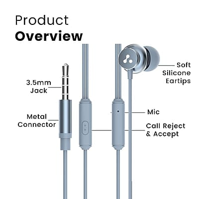 Ambrane Stringz 38 Wired Earphones with Mic, Powerful HD Sound with High Bass, Tangle Free Cable, Comfort in-Ear Fit, 3.5mm Ambrane Stringz 38 Wired Earphones with Mic, Powerful HD Sound with High Bass, Tangle Free Cable, Comfort in-Ear Fit, 3.5mm