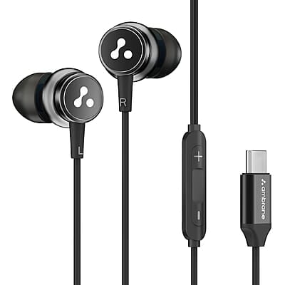 Ambrane Type C Wired Earphones with in-line Mic for Clear Calling, 1.2M Cable, 10mm Dynamic Drivers for BoostedBass, Control Buttons for iPhone 15, Samsung & Type C Devices Stringz 04