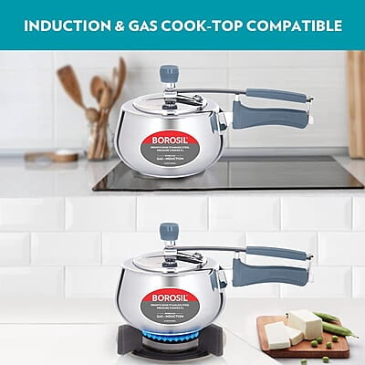 Borosil Pronto Edge Induction Base Inner Lid Stainless Steel Pressure Cooker, 3 L
