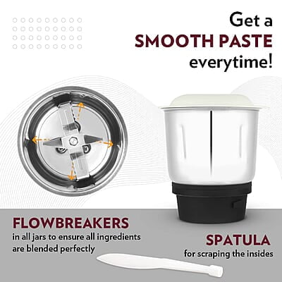 Borosil Home Star Mixer Grinder, For Wet/Dry Mixing & Grinding, 500 Watts, 3 Stainless Steel Jars(1.2 L Blending Jar, 800 ml Dry/Wet Grinder, 400 ml Chutney Jar), Mixie For Kitchen