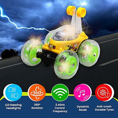 Rotating&Rolling Rechargeable Big Stunt Racing Car Toy with USB Charging Cable&Remote Control|Power Source:Lithium Rechargeable Battery for Car...