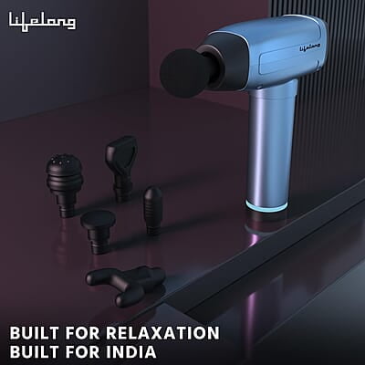 Lifelong Gun Massager Percussion for Full Body Pain Relief 6 Heads LED Touch 30 Speed Levels  Premium Bag
