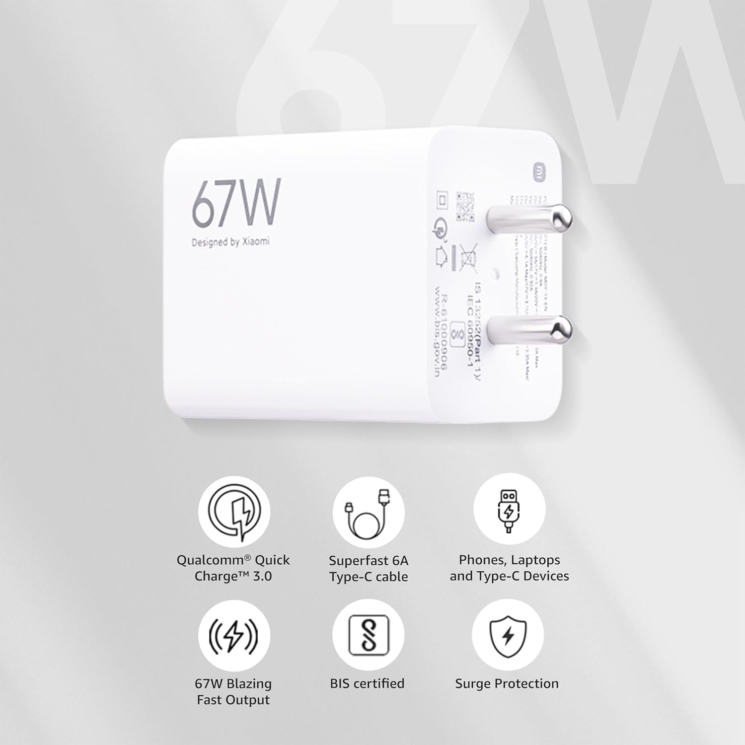 MI Xiaomi 67W Fast Charger USB-C Charging Adapter ,Quick Charge 4.0 Power Delivery PD Charger with Cable for Redmi Note, Poco, Mi Phone Series (White) MI Xiaomi 67W Fast Charger USB-C Charging Adapter ,Quick Charge 4.0 Power Delivery PD Charger with Cable for Redmi Note, Poco, Mi Phone Series (White)