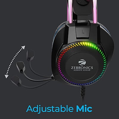 Zebronics Jet PRO Premium Wired Gaming On Ear Headphone with LED for Headband + earcups, 40mm Neodymium Drivers, 2 Meter Braided Cable, with mic, Suspension Design, 3.5mm + USB Connector