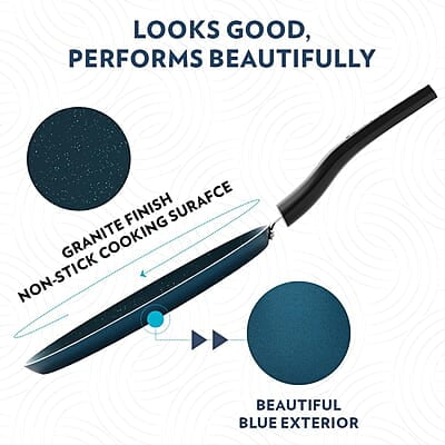 Borosil ProChef Non-Stick Aluminum Flat Tawa 25 cm | Gas Stove Compatible, Thick Uniform Body for Even Heating, Dishwasher Safe | 5 Layer Nonstick Coating, PFOA Free | 1 Year Warranty | Blue