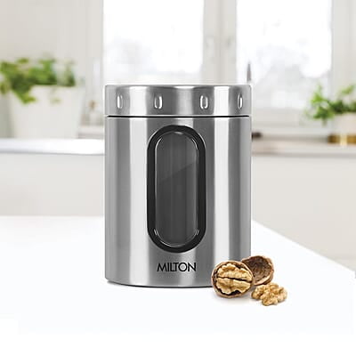 MILTON Steel Crispy 1000 Storage Jar, 1 Litre, Silver  Light Weight Odour Proof Dishwasher Safe