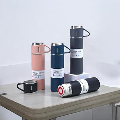 Vacuum Flask Gift Set with 3 Cup | Double Wall | Hot & Cold For Hours | 500 ML Vacuum Flask Gift Set with 3 Cup | Double Wall | Hot & Cold For Hours | 500 ML
