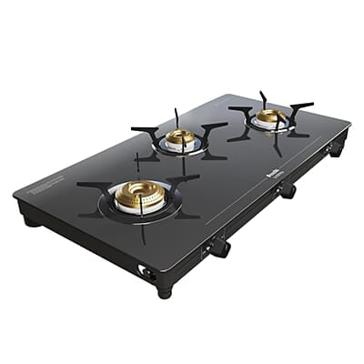 Preethi Luxe Pro 3 Burner Glass Top Gas Stove With Driptray Less Infinity Design
