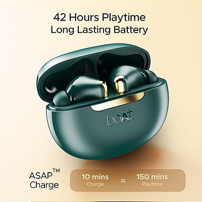 boAt Airdopes 141 ANC TWS in-Ear Earbuds w/ 32 dB ANC, 42 Hrs Playback, 50ms Low Latency Beast Mode, 4 Mics with ENx, ASAP Charge, IWP Twch with BT v5.3 & IPX5 Ear Buds TWS