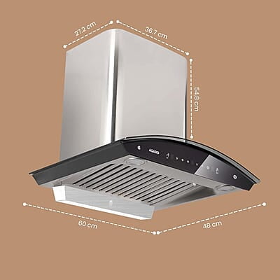 AGARO Elite Kitchen Chimney 60 cm 1200 m3/hr Auto-Clean curved glass Kitchen Hood