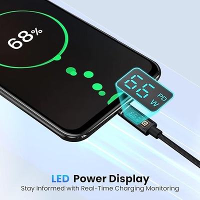 Portronics Konnect View 66W Type C Cable with LED Display 6.5A Output, Nylon Braided, Fast Data Sync, 1.2M Length, Tangle Resistant(Black) Portronics Konnect View 66W Type C Cable with LED Display 6.5A Output, Nylon Braided, Fast Data Sync, 1.2M Length, Tangle Resistant(Black)