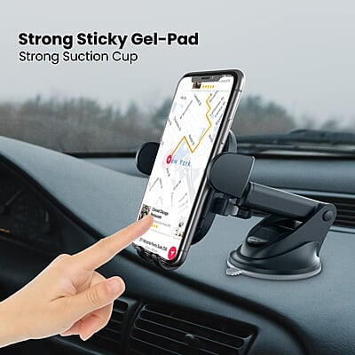 Portronics Clamp M2 Adjustable Car Mobile Phone Holder Stand for Dashboard & Windshield, 360° Rotational, Strong Suction Cup, Compatible with 4 to 6 inch Devices
