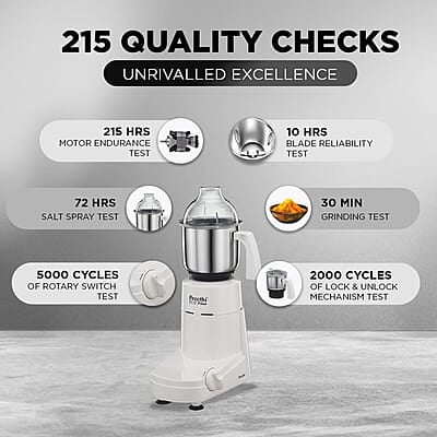 Preethi Eco Plus MG-138 110V, 550 Watt Mixer Grinder with 3 Jars (0.4L Chutney grinding Jar + 1.0L dry grinding Jar + 1.5L Wet grinding Jar, Stainless Steel)