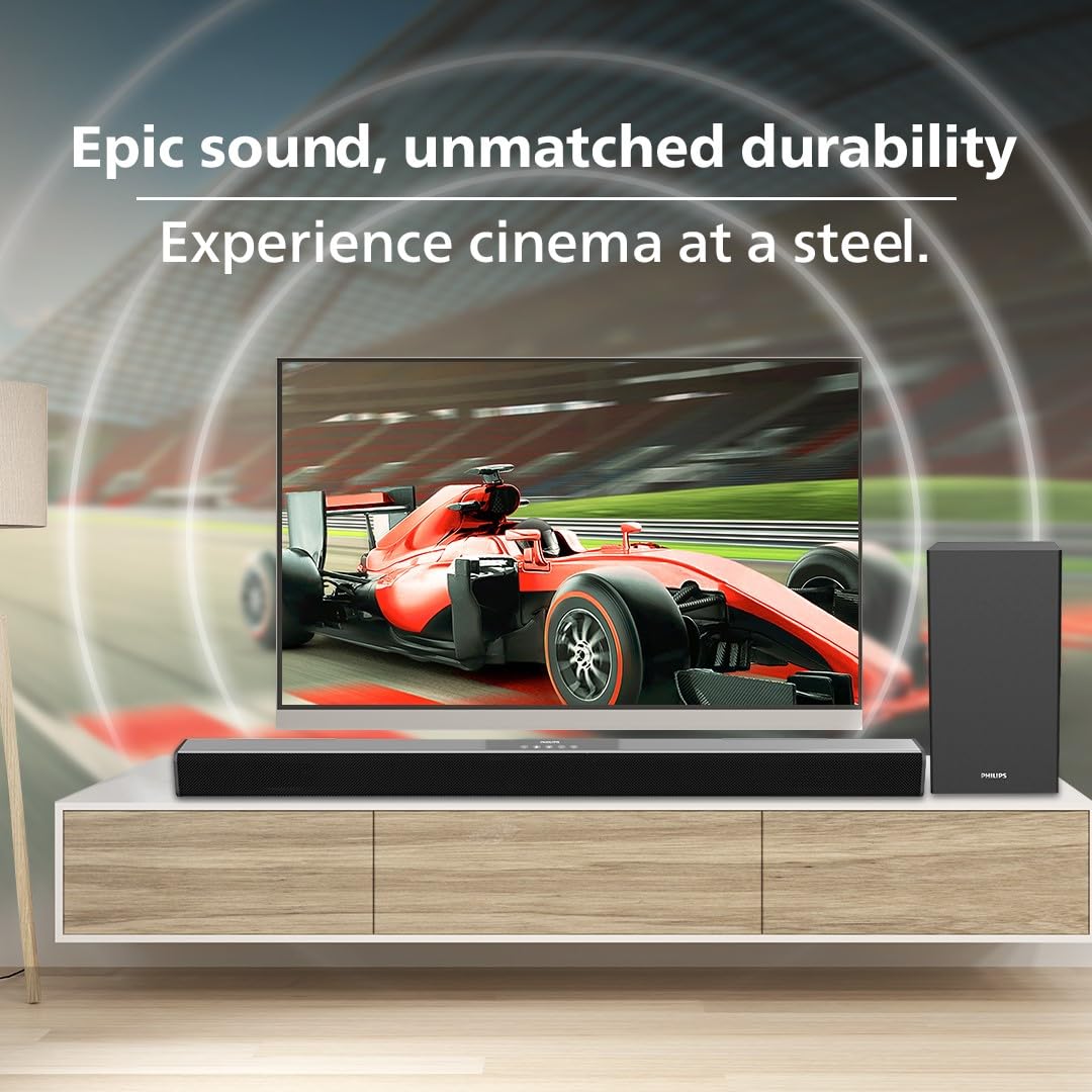 Philips TAB4228/94 2.1Ch Bluetooth Soundbar - 160W, Rich Bass, 3 EQ Modes, Multi-Connectivity (Black) Philips TAB4228/94 2.1Ch Bluetooth Soundbar - 160W, Rich Bass, 3 EQ Modes, Multi-Connectivity (Black)
