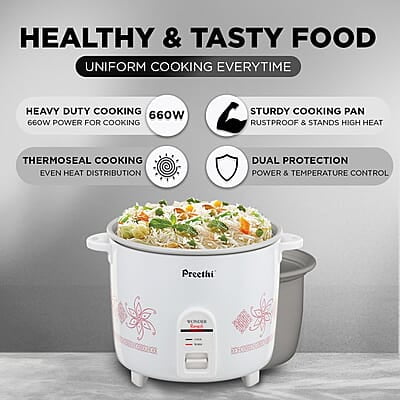 Preethi Electric Rice Cooker, 1.8 Litre, Double Pan, Anodized and Rustproof Aluminium Pan