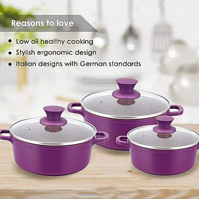 Wonderchef Granite Die-Cast Non-Stick 6-Piece Casserole Set with Lids Purple Wonderchef Granite Die-Cast Non-Stick 6-Piece Casserole Set with Lids Purple