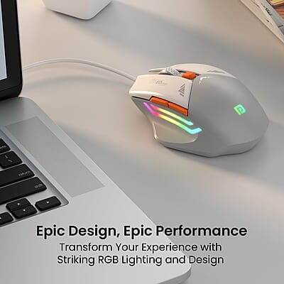 Portronics Vader Wired Gaming Mouse with 6 Buttons, Thumb Support, Adjustable DPI (6400 Max), RGB Light Effects, Ergonomic Design, 1.5 m Long USB Cable for Laptop & PC