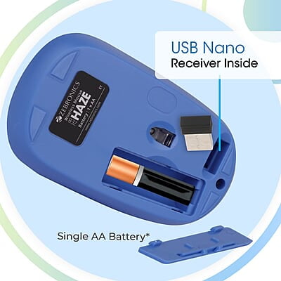 ZEBRONICS Haze Wireless Mouse for Computers, Laptops with 1200 DPI, Advanced Optical Sensor, 2.4GHz USB Nano Receiver, Plug - Play Usage, Power Saving Mode and Comfortable use on Most Surfaces
