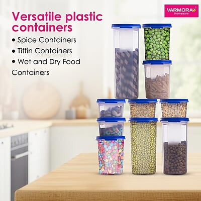 Varmora Magnum Oval Storage Containers  Organised Kitchen  Stackable Durable For Pulses, Rice, Dal, Atta, Flour, Cereals, Snacks, Set of 10