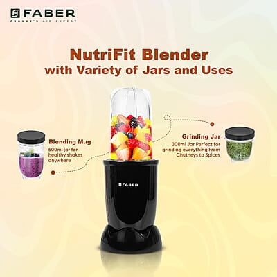Faber Sportz Blender FSB 2-in-1 Nutrifit Nero 400W 2 PC Jar 500ML & 300ML