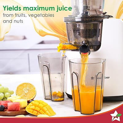 Wonderchef Regenta Full Fruit Juicer High Juice Yield 240W 55 RPM Fine Strainer
