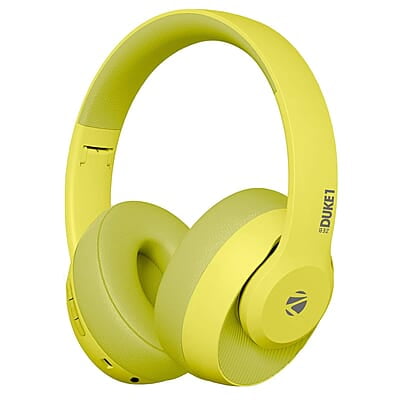 ZEBRONICS Zeb-DUKE1 Wireless Bluetooth 5.0 Over Ear Headphone with Voice Assistant, AUX Port, Call Function, 34Hrs* Battery Backup, Dual Pairing, Media & Volume Control with mic