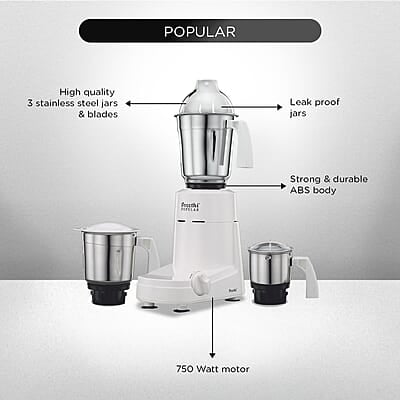 Preethi Popular MG 142 750-Watt Mixer Grinder with 3 Jars