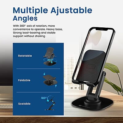Portronics Mobot III 360° Rotatable & Foldable Mobile Phone Holder With Stable Metallic base,Adjustable Height
