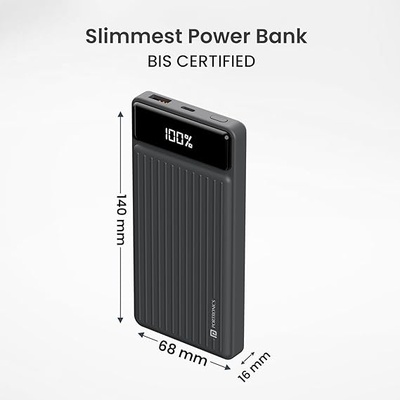 Portronics Luxcell B 10K 10000 mAh 22.5W Fast Charging Power Bank, Ultra Slim Power Bank with Mach USB-A Output, Type C PD Output, Type C Input, Wake Up Button Portronics Luxcell B 10K 10000 mAh 22.5W Fast Charging Power Bank, Ultra Slim Power Bank with Mach USB-A Output, Type C PD Output, Type C Input, Wake Up Button