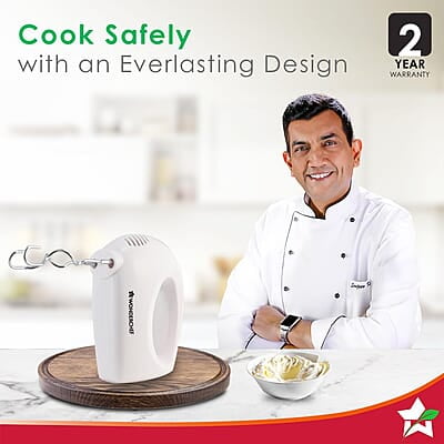 Wonderchef Ultima Plus Hand Mixer, 200W, 5 Speed Setting, Stainless Steel Beater and Kneading Hooks