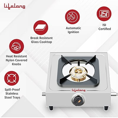 Lifelong Automatic Ignition 1 Burner Stainless Steel Gas Stove Doorstep Service