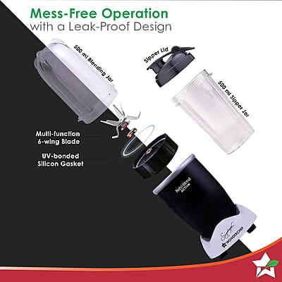 Wonderchef Nutri-blend Activ Mixer Grinder Blender, Smoothie Maker, 500W 22000 RPM 100% Full Copper Motor, 2 Unbreakable Jars