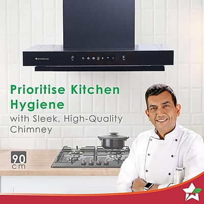 Wonderchef Ruby Sleek 90cm Chimney Powerful Suction of 1400m3/hr Auto Clean Function Oil Collector Low Noise