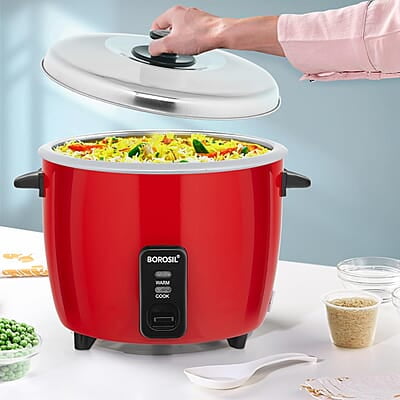 Borosil Pronto Dual 1.8 L Electric Rice Cooker with 2 Pot | 700W, Keep Warm Feature with Indicator Display, Anti Skid Rubber Feet | Cook & Boil Noodles, Rice, Upma, Idli, Dhokla | 2 Years Warranty