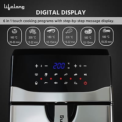 Lifelong Digital Air Fryer LLHFD722, 7.5 Litre XL LED Touch Screen, 12 Preset Cooking Modes, 1400 W