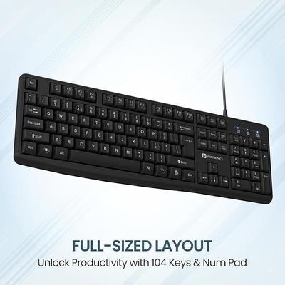 Portronics Ki-Pad 4 USB Wired Keyboard with Fn Multimedia Hotkeys, Full-Size Layout with Num Pad, Ergonomic Design, 1.5m USB Cable, for Laptop, PC, Mac (Black) Portronics Ki-Pad 4 USB Wired Keyboard with Fn Multimedia Hotkeys, Full-Size Layout with Num Pad, Ergonomic Design, 1.5m USB Cable, for Laptop, PC, Mac (Black)