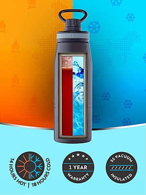 Borosil Hydra GoSports 900 ml Stainless Steel Wate Bottle | Double Wall Vacuum Insulated Flask, Black | 14 Hrs Hot & 18 Hours Cold | Ideal for Personal & Corporate Gifting