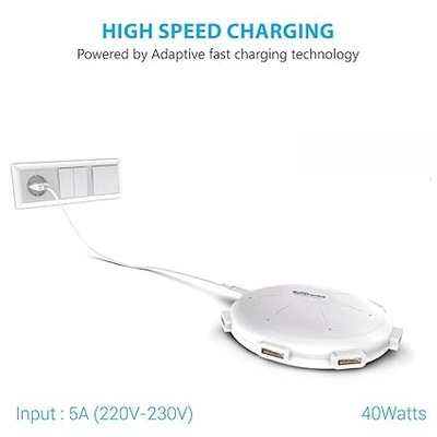 Portronics POR 343 UFO USB Home Charger 6 Ports 8A Charging Station for Smartphones and Tablets (White) Portronics POR 343 UFO USB Home Charger 6 Ports 8A Charging Station for Smartphones and Tablets (White)